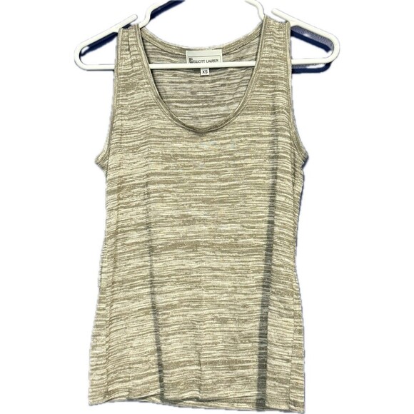 Elliott Lauren Cardigan Sweater Set Tan Pattern Button Up & Tank Sz XS - Picture 3 of 6